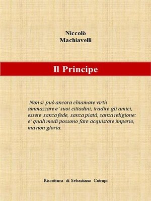 cover image of N. Machiavelli--Il Principe--Riscrittura di Sebastiano Cutrupi